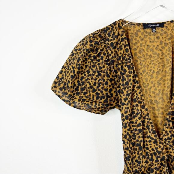 Madewell Flutter Sleeve Wrap Dress XS Painted Leopard - Picture 5 of 7